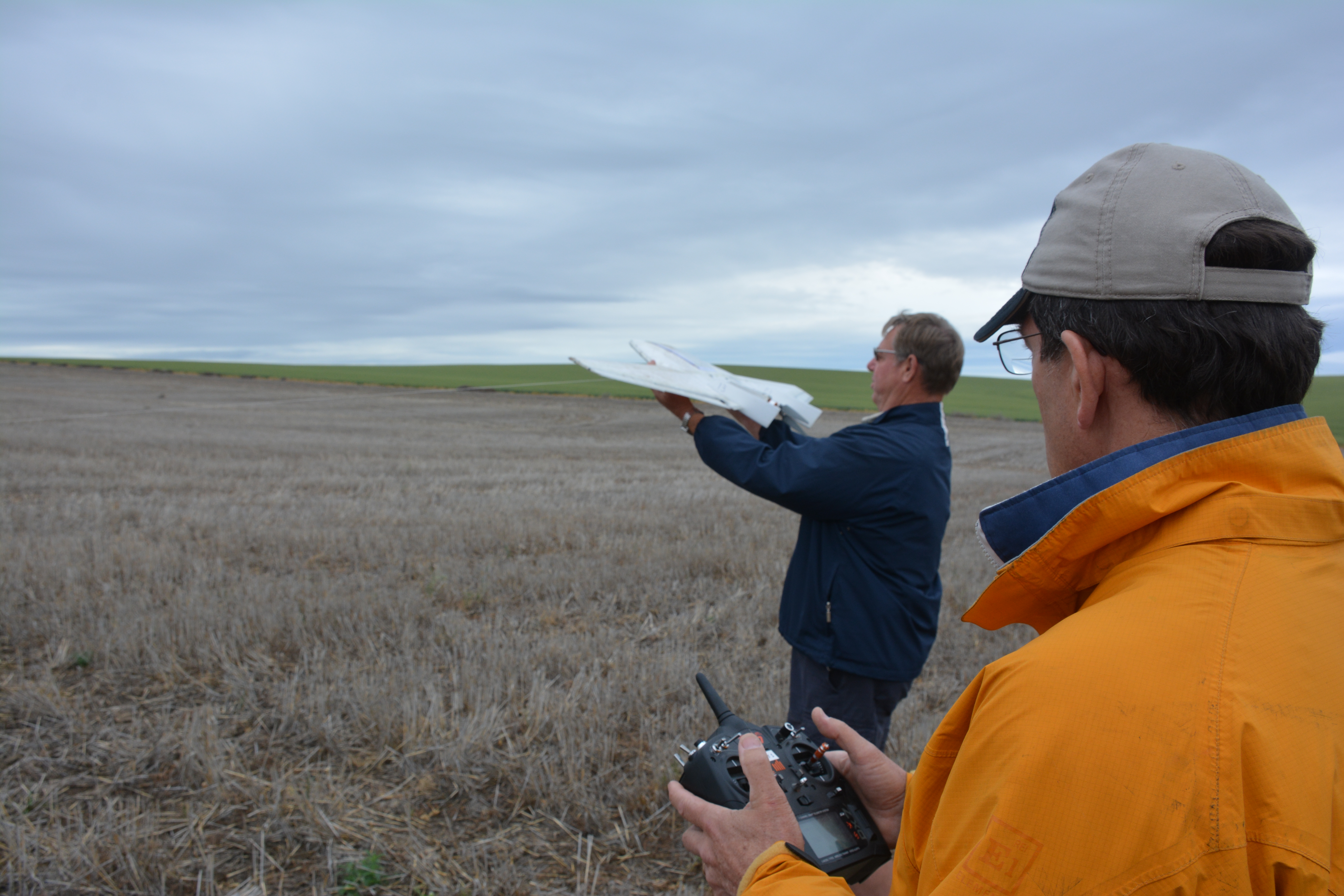 PNNL staff prepare to launch a DataHawk during testing in Pendleton, Oregon.
