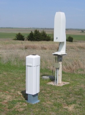 two-ceil-crop-low After a 3-day period of side-by-side operations and acceptance testing, the new CL31 ceilometer (foreground) officially replaced the older CT25K model on April 16, 2010 at the SGP site. ARM file photo.