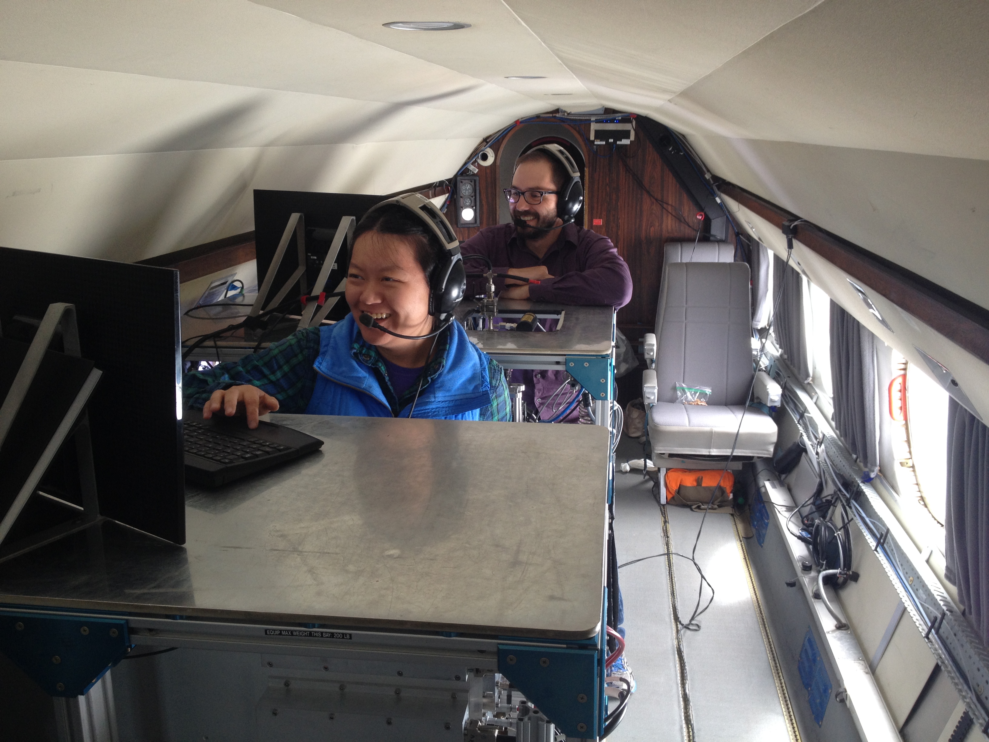 PNNL postdoctoral physical chemist David Bell, aloft and at work during the recent HI-SCALE aerial campaign.